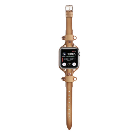 Bracelet Genuine Leather Watch Band For Apple Watch Series 9&8&7 41mm / SE 3&SE 2&6&SE&5&4 40mm / 3&2&1 38mm(Light Brown)-garmade.com