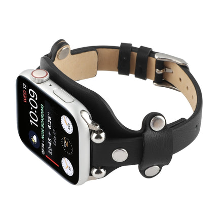 Bracelet Genuine Leather Watch Band For Apple Watch Ultra 49mm&Watch Ultra 2 49mm / Series 9&8&7 45mm / SE 3&SE 2&6&SE&5&4 44mm / 3&2&1 42mm(Black)-garmade.com