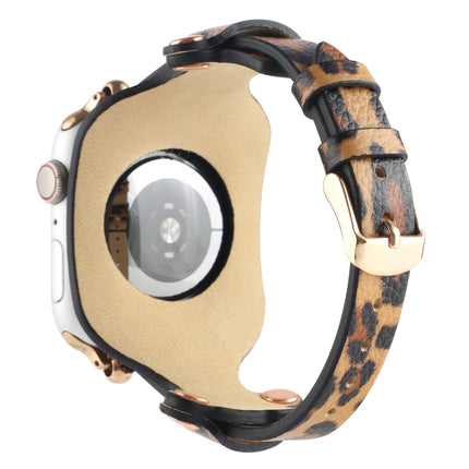 Bracelet Genuine Leather Watch Band For Apple Watch Ultra 49mm&Watch Ultra 2 49mm / Series 9&8&7 45mm / SE 3&SE 2&6&SE&5&4 44mm / 3&2&1 42mm(Leopard Print)-garmade.com
