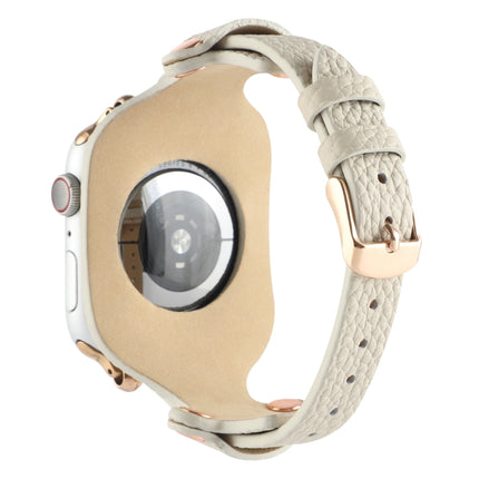 Bracelet Genuine Leather Watch Band For Apple Watch Ultra 49mm&Watch Ultra 2 49mm / Series 9&8&7 45mm / SE 3&SE 2&6&SE&5&4 44mm / 3&2&1 42mm(Beige)-garmade.com