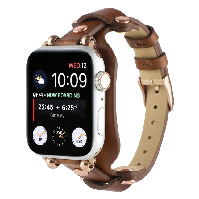 Bracelet Genuine Leather Watch Band For Apple Watch Ultra 49mm&Watch Ultra 2 49mm / Series 9&8&7 45mm / SE 3&SE 2&6&SE&5&4 44mm / 3&2&1 42mm(Dark Brown)-garmade.com