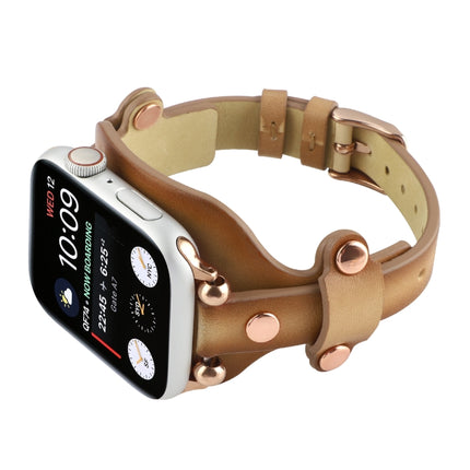 Bracelet Genuine Leather Watch Band For Apple Watch Ultra 49mm&Watch Ultra 2 49mm / Series 9&8&7 45mm / SE 3&SE 2&6&SE&5&4 44mm / 3&2&1 42mm(Light Brown)-garmade.com