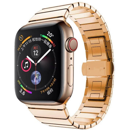 One-bead Steel Butterfly Buckle Watch Band For Apple Watch Series 9&8&7 41mm / SE 3&SE 2&6&SE&5&4 40mm / 3&2&1 38mm(Rose Gold)-garmade.com