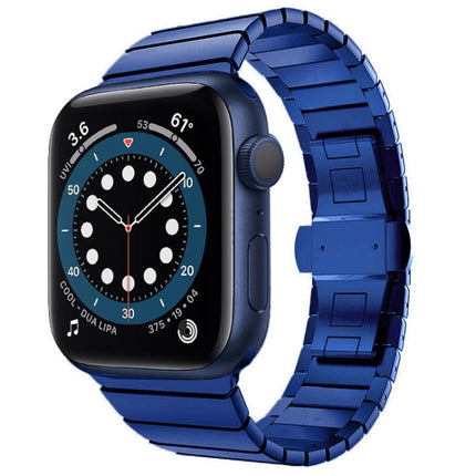 One-bead Steel Butterfly Buckle Watch Band For Apple Watch Ultra 49mm&Watch Ultra 2 49mm / Series 9&8&7 45mm / SE 3&SE 2&6&SE&5&4 44mm / 3&2&1 42mm (Blue)-garmade.com
