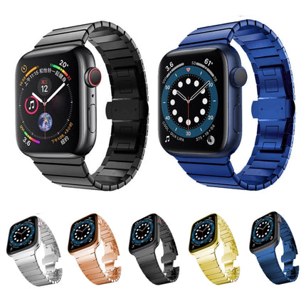 One-bead Steel Butterfly Buckle Watch Band For Apple Watch Ultra 49mm&Watch Ultra 2 49mm / Series 9&8&7 45mm / SE 3&SE 2&6&SE&5&4 44mm / 3&2&1 42mm (Blue)-garmade.com