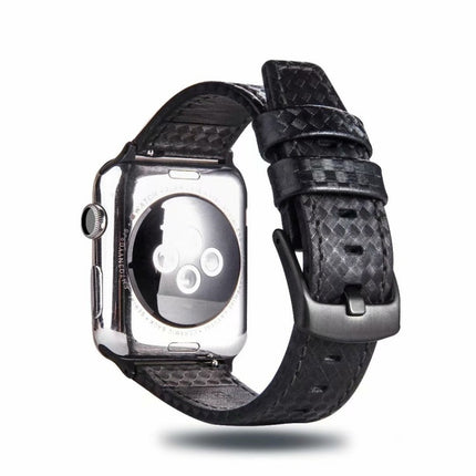 Carbon Fiber Genuine Leather Watch Band For Apple Watch Series 9&8&7 41mm / SE 3&SE 2&6&SE&5&4 40mm / 3&2&1 38mm(Black)-garmade.com