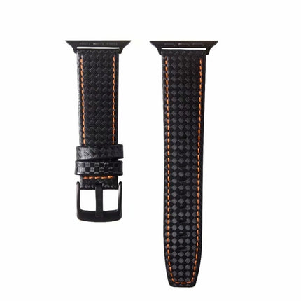 Carbon Fiber Genuine Leather Watch Band For Apple Watch Series 9&8&7 41mm / SE 3&SE 2&6&SE&5&4 40mm / 3&2&1 38mm(Yellow)-garmade.com