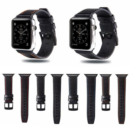 Carbon Fiber Genuine Leather Watch Band For Apple Watch Series 9&8&7 41mm / SE 3&SE 2&6&SE&5&4 40mm / 3&2&1 38mm(Yellow)-garmade.com