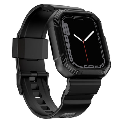 Integrated Carbon Fiber Pattern Silicone Watch Band For Apple Watch Series 9&8&7 41mm / SE 3&SE 2&6&SE&5&4 40mm / 3&2&1 38mm(Black)-garmade.com
