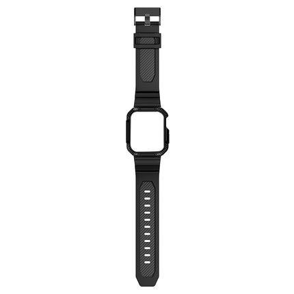 Integrated Carbon Fiber Pattern Silicone Watch Band For Apple Watch Series 9&8&7 41mm / SE 3&SE 2&6&SE&5&4 40mm / 3&2&1 38mm(Black)-garmade.com