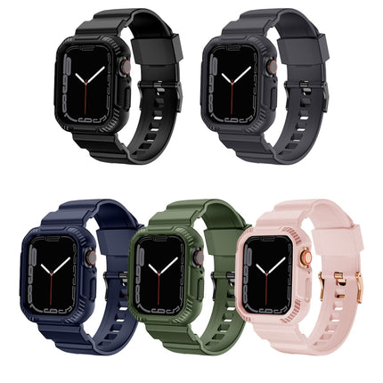 Integrated Carbon Fiber Pattern Silicone Watch Band For Apple Watch Series 9&8&7 41mm / SE 3&SE 2&6&SE&5&4 40mm / 3&2&1 38mm(Grey)-garmade.com