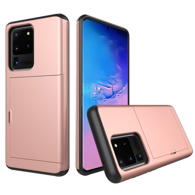 For Galaxy S20 Ultra Shockproof Rugged Armor Protective Case with Card Slot(Rose Gold)-garmade.com