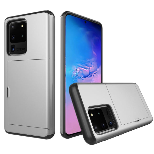 For Galaxy S20 Ultra Shockproof Rugged Armor Protective Case with Card Slot(Silver)-garmade.com