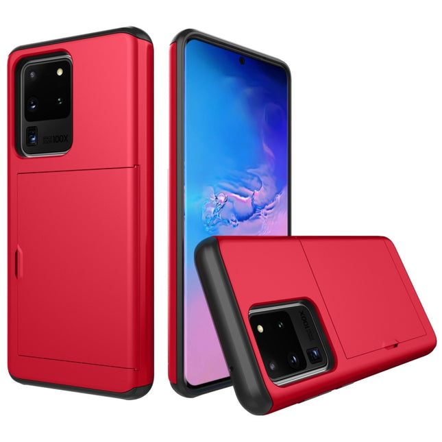 For Galaxy S20 Ultra Shockproof Rugged Armor Protective Case with Card Slot(Red)-garmade.com