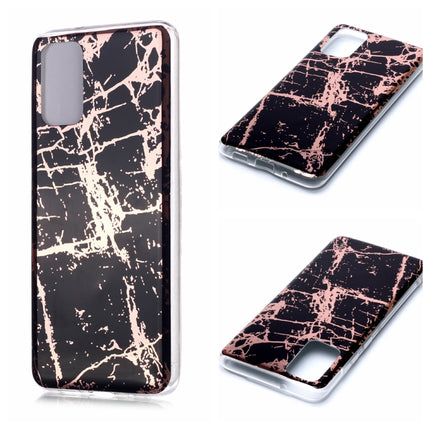 For Galaxy S20+ Plating Marble Pattern Soft TPU Protective Case(Black Gold)-garmade.com