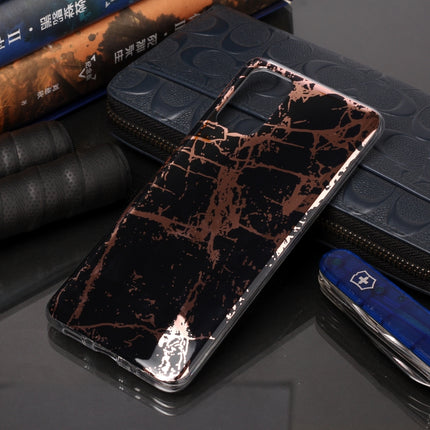 For Galaxy S20+ Plating Marble Pattern Soft TPU Protective Case(Black Gold)-garmade.com