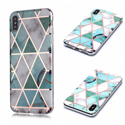 For iPhone X / XS Plating Marble Pattern Soft TPU Protective Case(Green White)-garmade.com