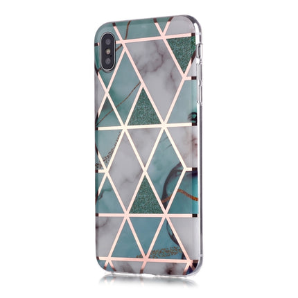 For iPhone X / XS Plating Marble Pattern Soft TPU Protective Case(Green White)-garmade.com
