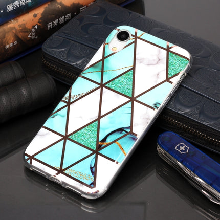 For iPhone XR Plating Marble Pattern Soft TPU Protective Case(Green White)-garmade.com