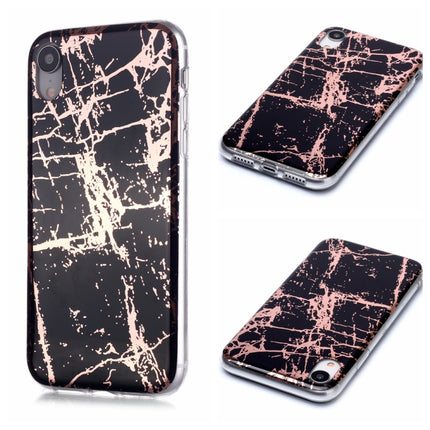 For iPhone XR Plating Marble Pattern Soft TPU Protective Case(Black Gold)-garmade.com