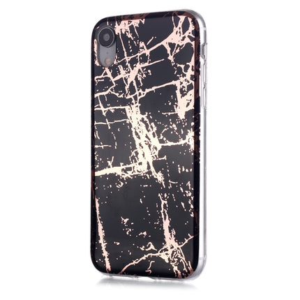 For iPhone XR Plating Marble Pattern Soft TPU Protective Case(Black Gold)-garmade.com