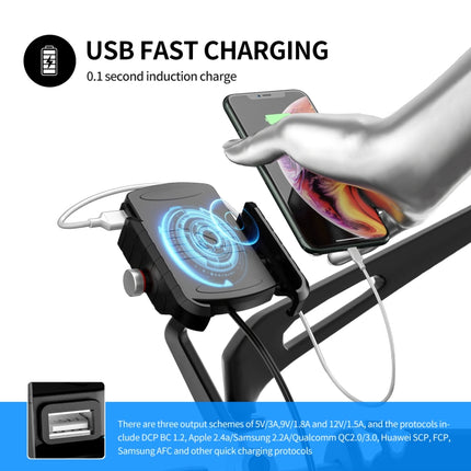 ZH-19414A2 M9 Motorcycle 2 in 1 Wireless + USB Charging Mobile Phone Bracket, Rearview Mirror Type-garmade.com