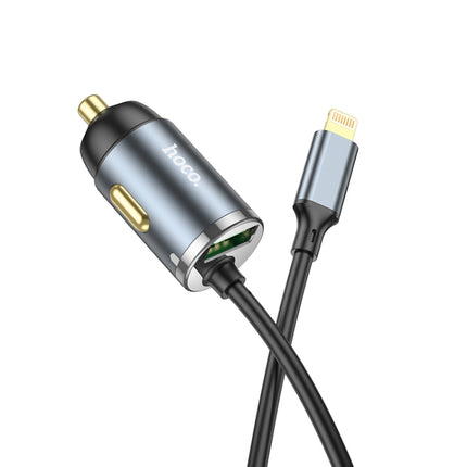 hoco NZ7 PD20W+QC3.0 Car Charger with 8 Pin Cable(Metal Grey)-garmade.com