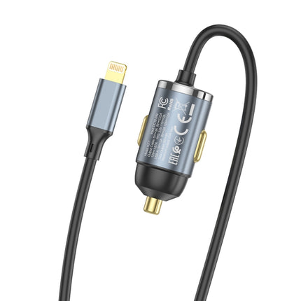 hoco NZ7 PD20W+QC3.0 Car Charger with 8 Pin Cable(Metal Grey)-garmade.com