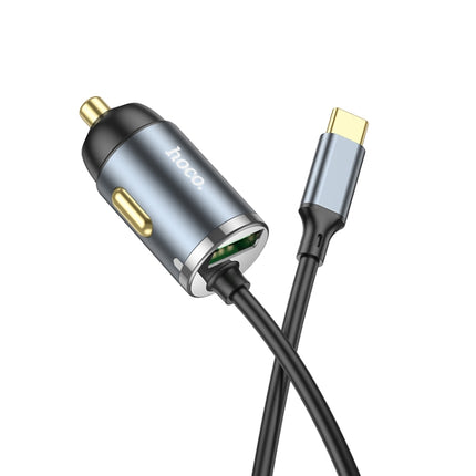 hoco NZ7 PD20W+QC3.0 Car Charger with Type-C Cable(Metal Grey)-garmade.com