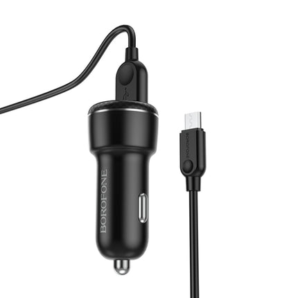 Borofone BZ17 Dual USB Ports QC3.0 Car Charger with Micro USB Charging Cable(Black)-garmade.com