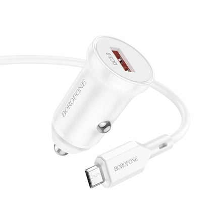Borofone BZ18 Single USB Port QC3.0 Car Charger with Micro USB Charging Cable(White)-garmade.com