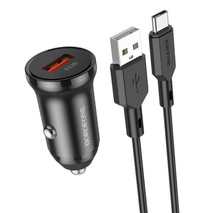 Borofone BZ18 Single USB Port QC3.0 Car Charger with Type-C / USB-C Charging Cable(Black)-garmade.com