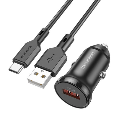 Borofone BZ18 Single USB Port QC3.0 Car Charger with Type-C / USB-C Charging Cable(Black)-garmade.com