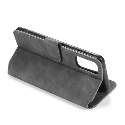 For Galaxy S20 DG.MING Retro Oil Side Horizontal Flip Case with Holder & Card Slots & Wallet(Grey)-garmade.com