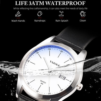 YAZOLE 560 Leather Strap Quartz Movement Waterproof Men Watch(White+Black)-garmade.com