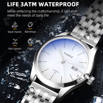 YAZOLE 560 Stainless Steel Band Quartz Movement Waterproof Men Watch(Black Dial)-garmade.com