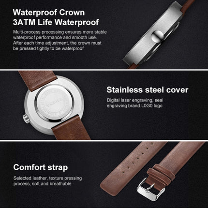 YAZOLE 520 Simple Dial Waterproof Quartz Movement Watch(Silver+Brown)-garmade.com