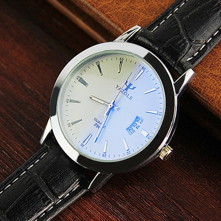 YAZOLE 296 Calendar Waterproof Luminous Quartz Watch(White+Black)-garmade.com