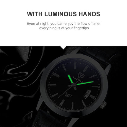 YAZOLE 296 Calendar Waterproof Luminous Quartz Watch(Black+Brown)-garmade.com