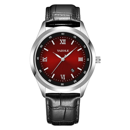 YAZOLE 552 Luminous Pointer Calendar Waterproof Quartz Watch(Roman+Red+Black)-garmade.com
