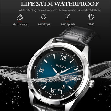 YAZOLE 552 Luminous Pointer Calendar Waterproof Quartz Watch(Number+Blue+Black)-garmade.com