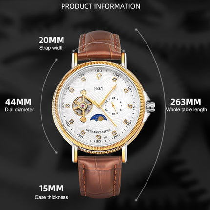 YAZOLE 379 Leather Band Large Dial Tourbillon Mechanical Watch(White+Brown)-garmade.com