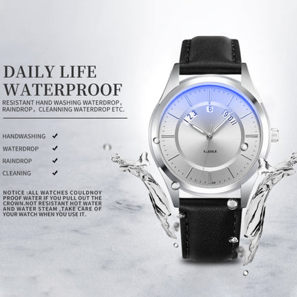YAZOLE 513 Leather Band Calendar Waterproof Quartz Watch(Blue+Brown)-garmade.com