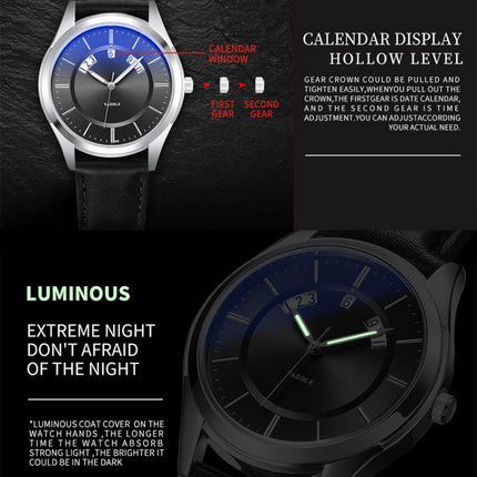 YAZOLE 513 Leather Band Calendar Waterproof Quartz Watch(Black+Black)-garmade.com