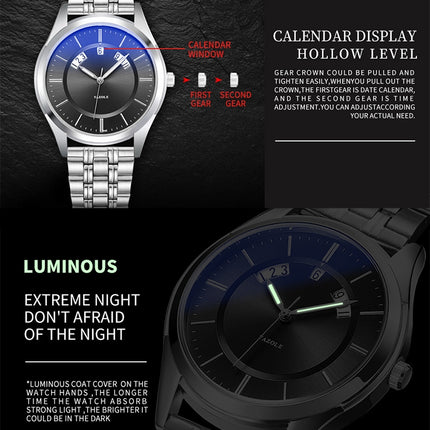 YAZOLE 513 Steel Band Calendar Waterproof Quartz Watch(Black Dial)-garmade.com