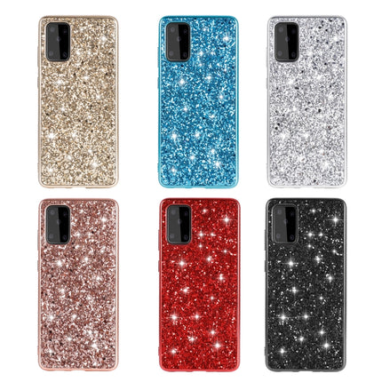 For Galaxy S20 Plating Glittery Powder Shockproof TPU Protective Case(Blue)-garmade.com