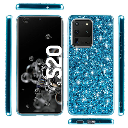 For Galaxy S20 Ultra Plating Glittery Powder Shockproof TPU Protective Case(Blue)-garmade.com