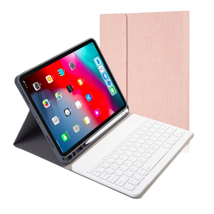 RK11 Cloth Texture Detachable Magnetic Bluetooth Keyboard Horizontal Flip Leather Tablet Case for iPad Pro 11 2020 / 2018 with Holder & Pen Slot(Rose Gold)-garmade.com