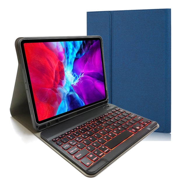 RK11D Backlight Cloth Texture Detachable Magnetic Bluetooth Keyboard Horizontal Flip Leather Tablet Case for iPad Pro 11 2020 / 2018 with Holder & Pen Slot(Blue)-garmade.com