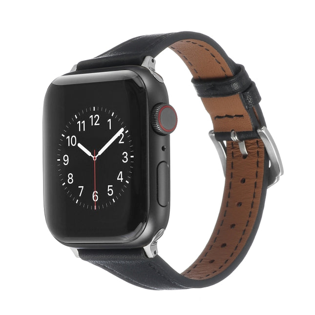 Genuine Leather Watch Band For Apple Watch Ultra 49mm&Watch Ultra 2 49mm / Series 9&8&7 45mm / SE 3&SE 2&6&SE&5&4 44mm / 3&2&1 42mm(Black)-garmade.com